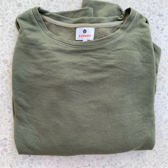 Sundry Tops - Sundry Olive Crew Sweatshirt with White Stripes Size S